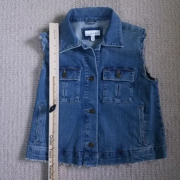 LOFT Made and Loved Denim Vest Womens Blue Size XS Punk Rock Biker Festival - Picture 5 of 11